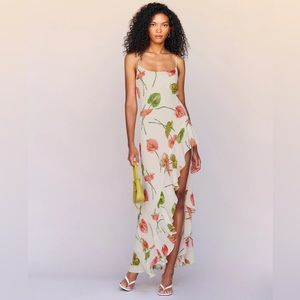 NWT Reformation Winola Dress Size Medium asymmetrical side slit ruffles